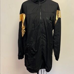 Adidas Originals Black and Gold Windbreaker Longline Track Jacket